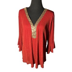Elegant Red and Gold Women's Top (item#r110)